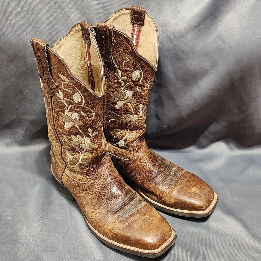 Twisted X Ruff Stock Embroidered Floral Brown Leather Boot Womens 11B WRS0025